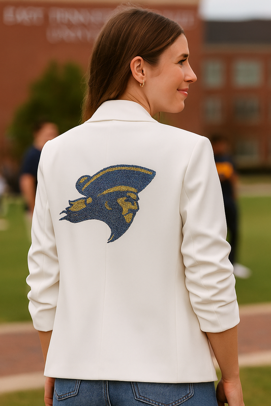 Licensed Game Day Blazer, White Ruched, East Tennessee State Bucky