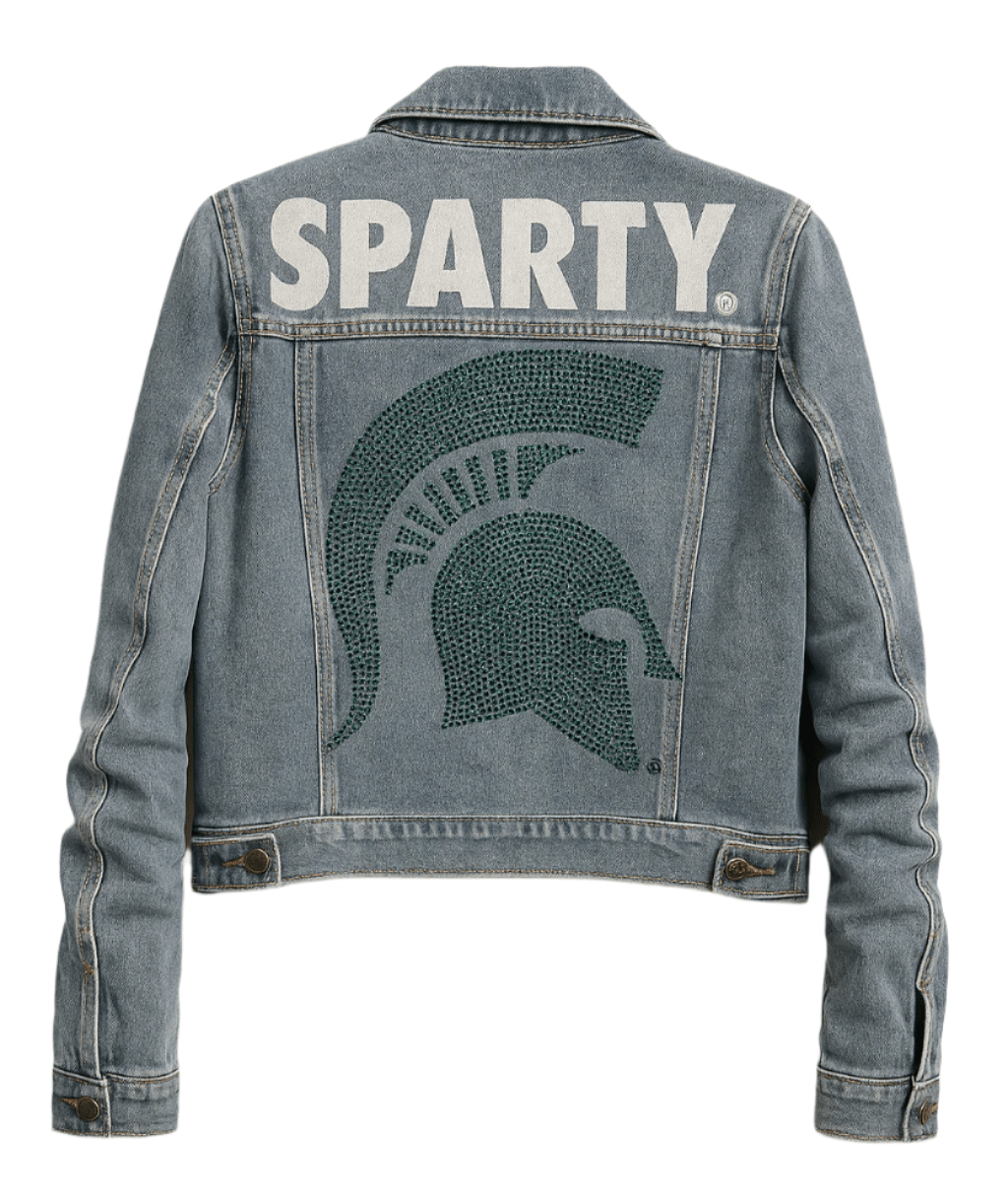 Licensed Game Day Jacket, Blue Denim, Michigan State Sparty Spartan Helmet