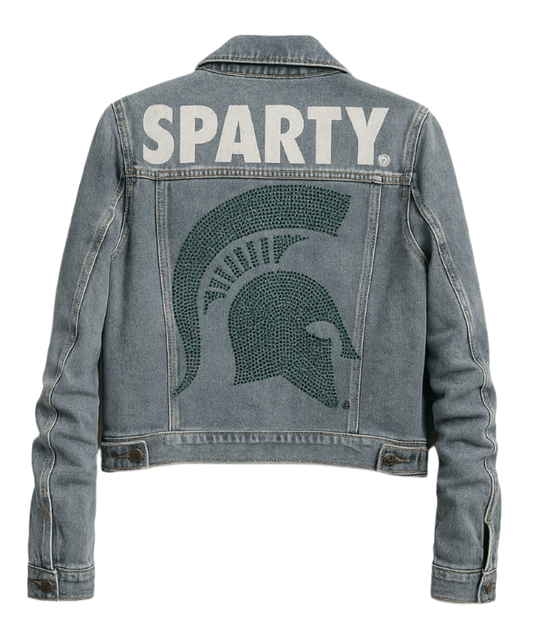 Licensed Game Day Jacket, Blue Denim, Michigan State Sparty Spartan Helmet